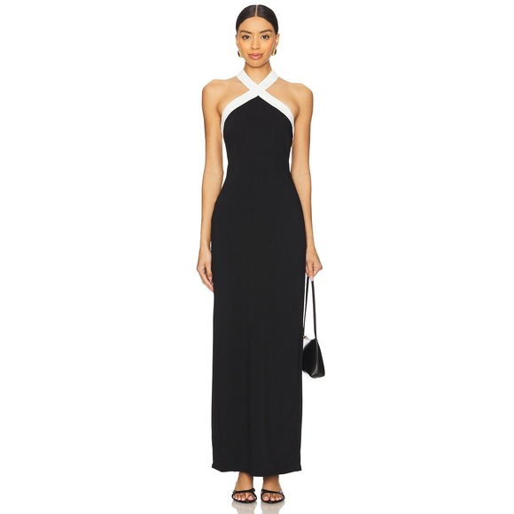 New Superdown Laurien Cross Front Dress in Black Maxi White Backless Gown XS